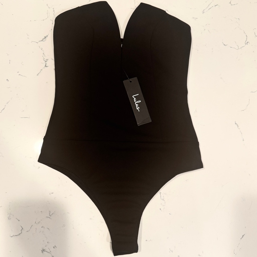 Lulus Women’s Strapless Black Bodysuit Plunge Neckline Corset Size Small NWT - Picture 6 of 12